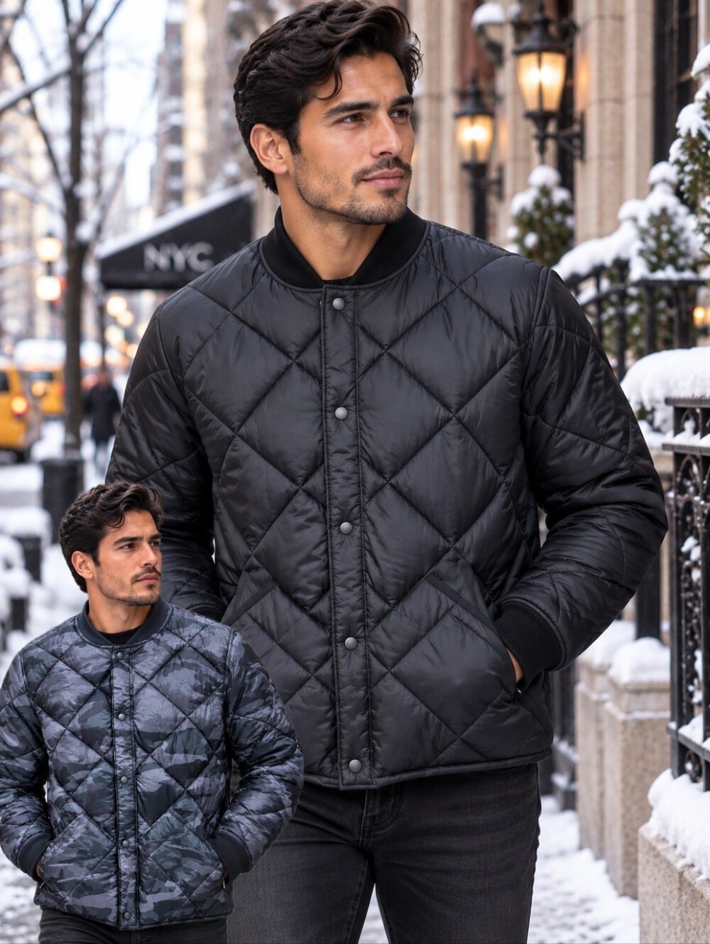 Calvin Klein Mens Reversible Diamond Quilted Black Camo Bomber Jacket Medium NEW